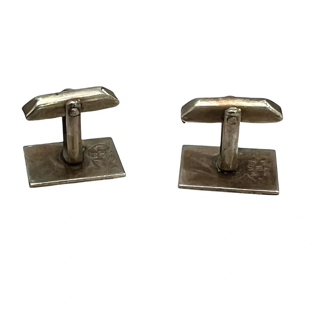 VINTAGE ALPACA MADE IN MEXICO 4 METAL COLOR STRIPE RECTANGLE CUFFLINKS
